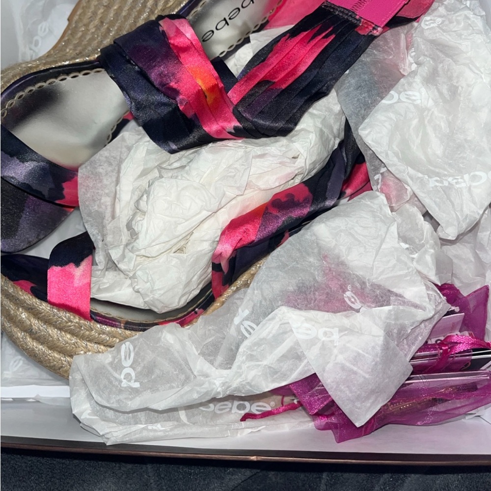 Bebe Vibrant Pink and Black Strappy Sandals